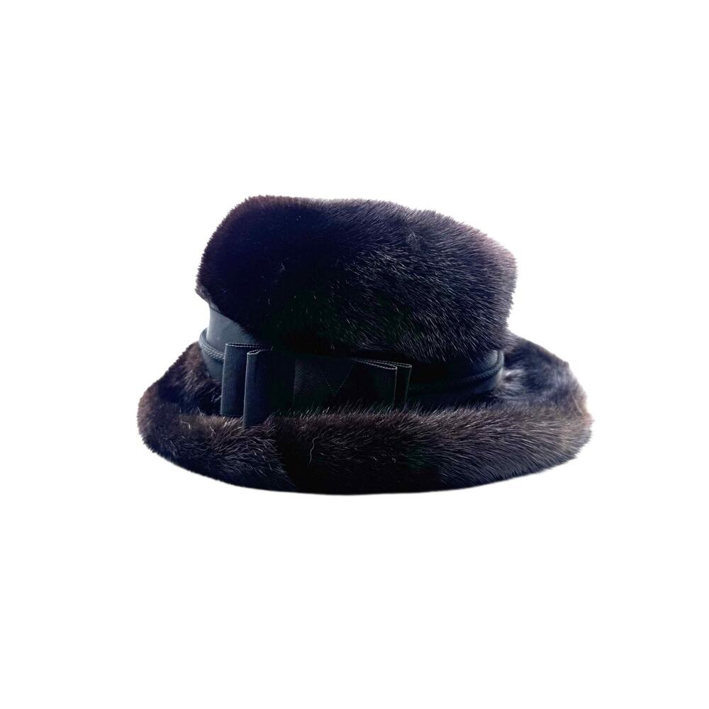 Vincent and Bill New York Mink Bowler-Style Hat With Matte Black Ribbon